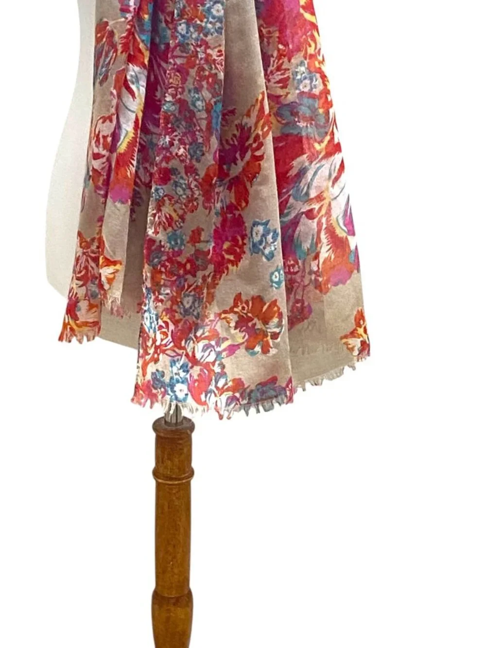 Floral Blanket Scarf Beige One Size Boho Coastal Beach Spring Vacation Resort
